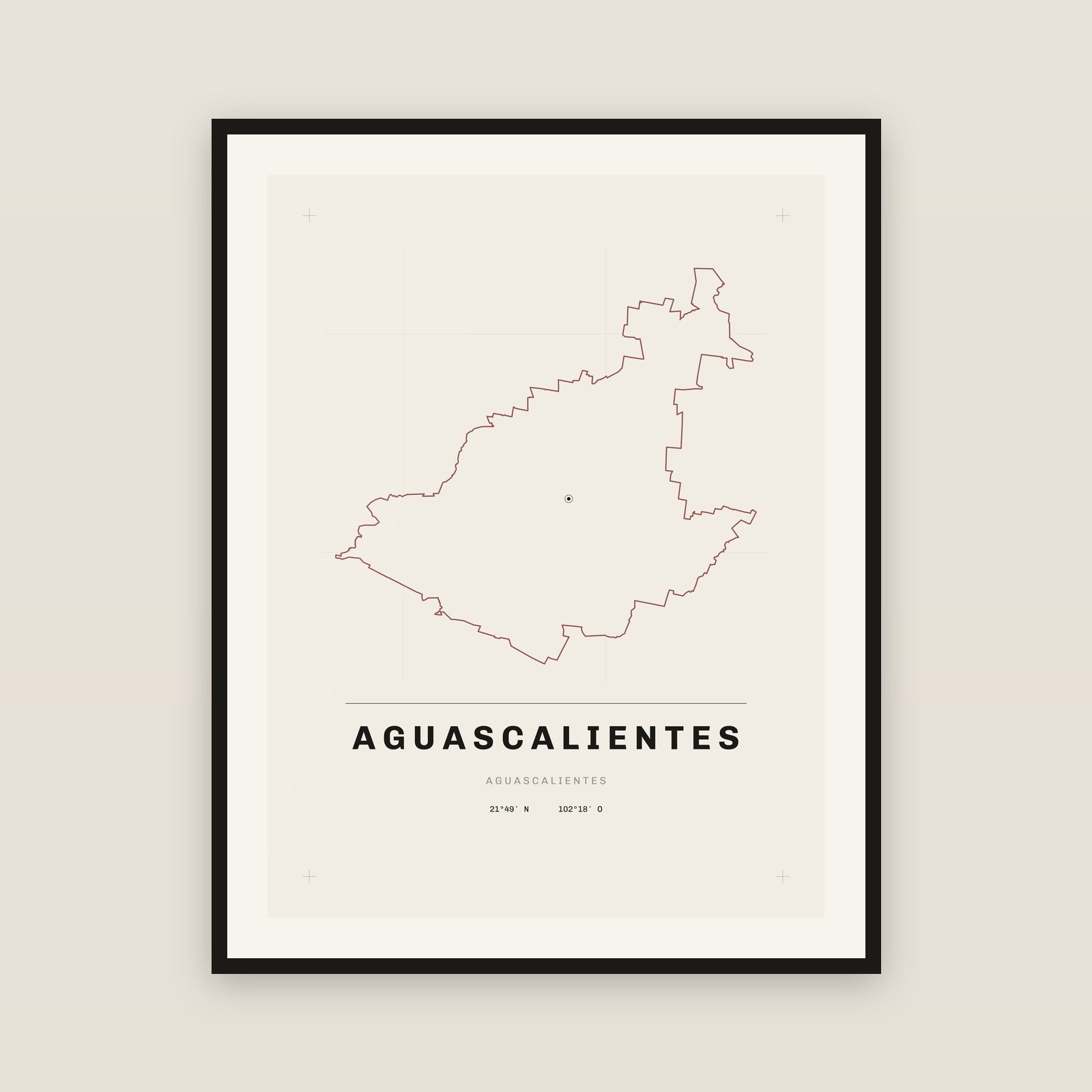 Aguascalientes, Aguascalientes map print — exact INEGI boundary