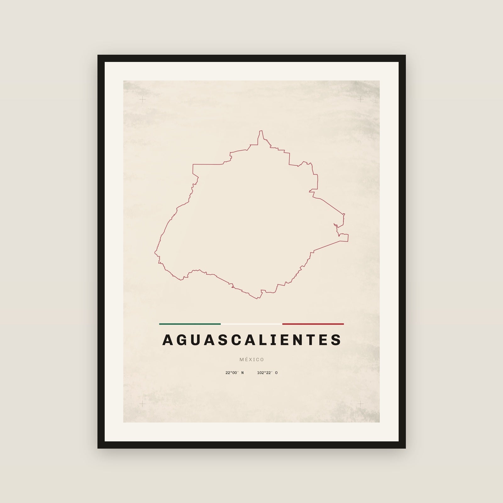 Aguascalientes map print — exact INEGI boundary