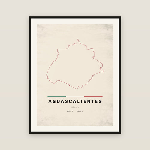 Aguascalientes map print — exact INEGI boundary