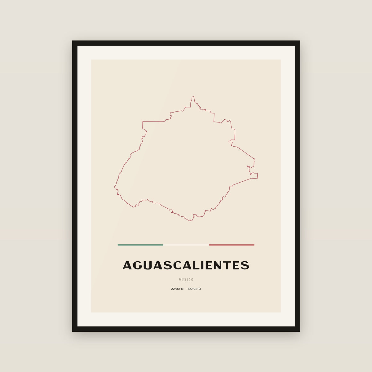 Aguascalientes map print — exact INEGI boundary