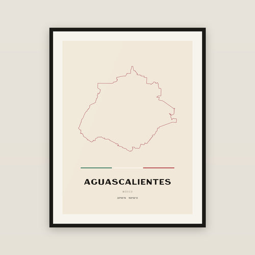 Aguascalientes map print — exact INEGI boundary