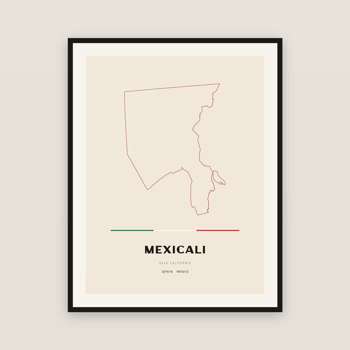 Mexicali, Baja California map print — exact INEGI boundary