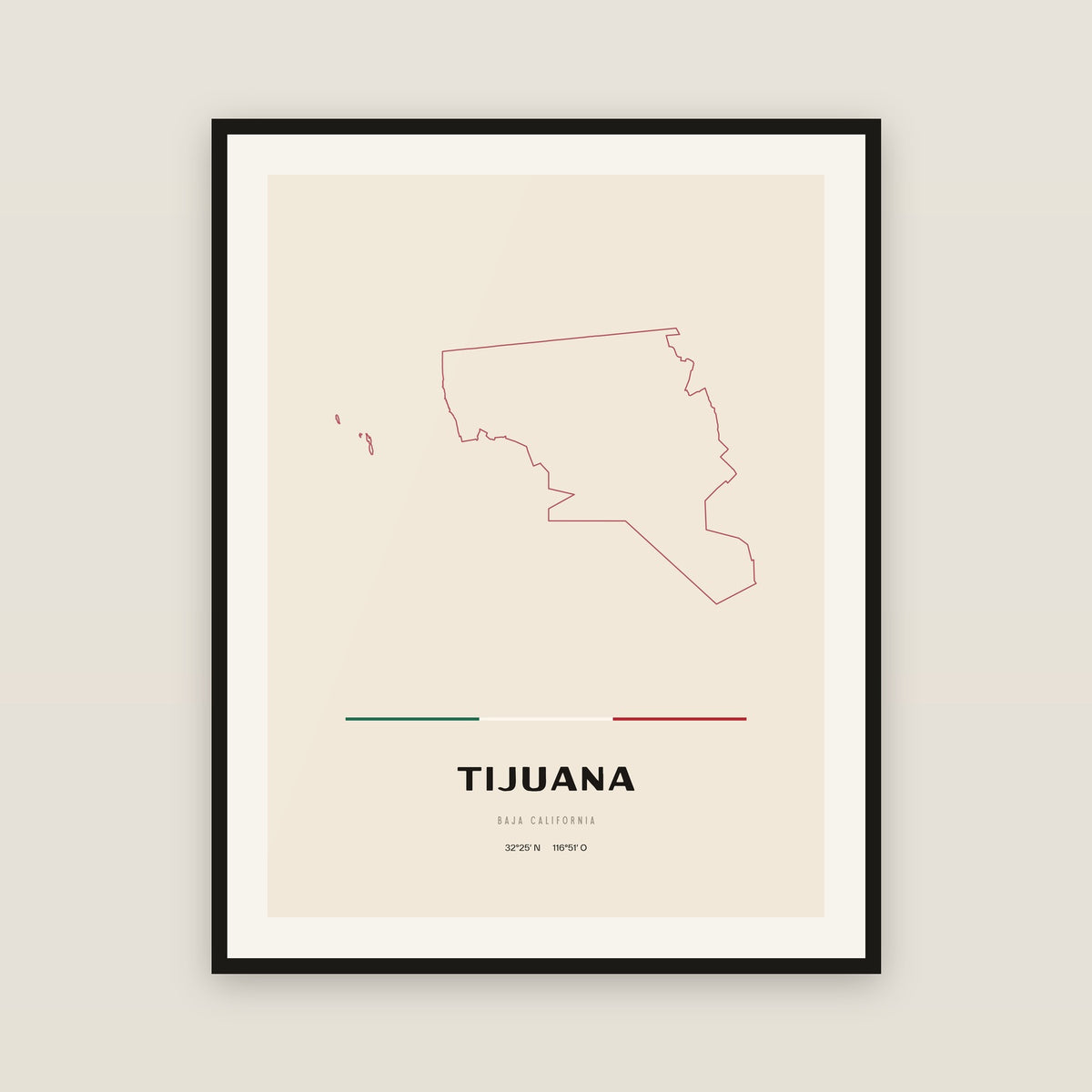 Tijuana, Baja California map print — exact INEGI boundary