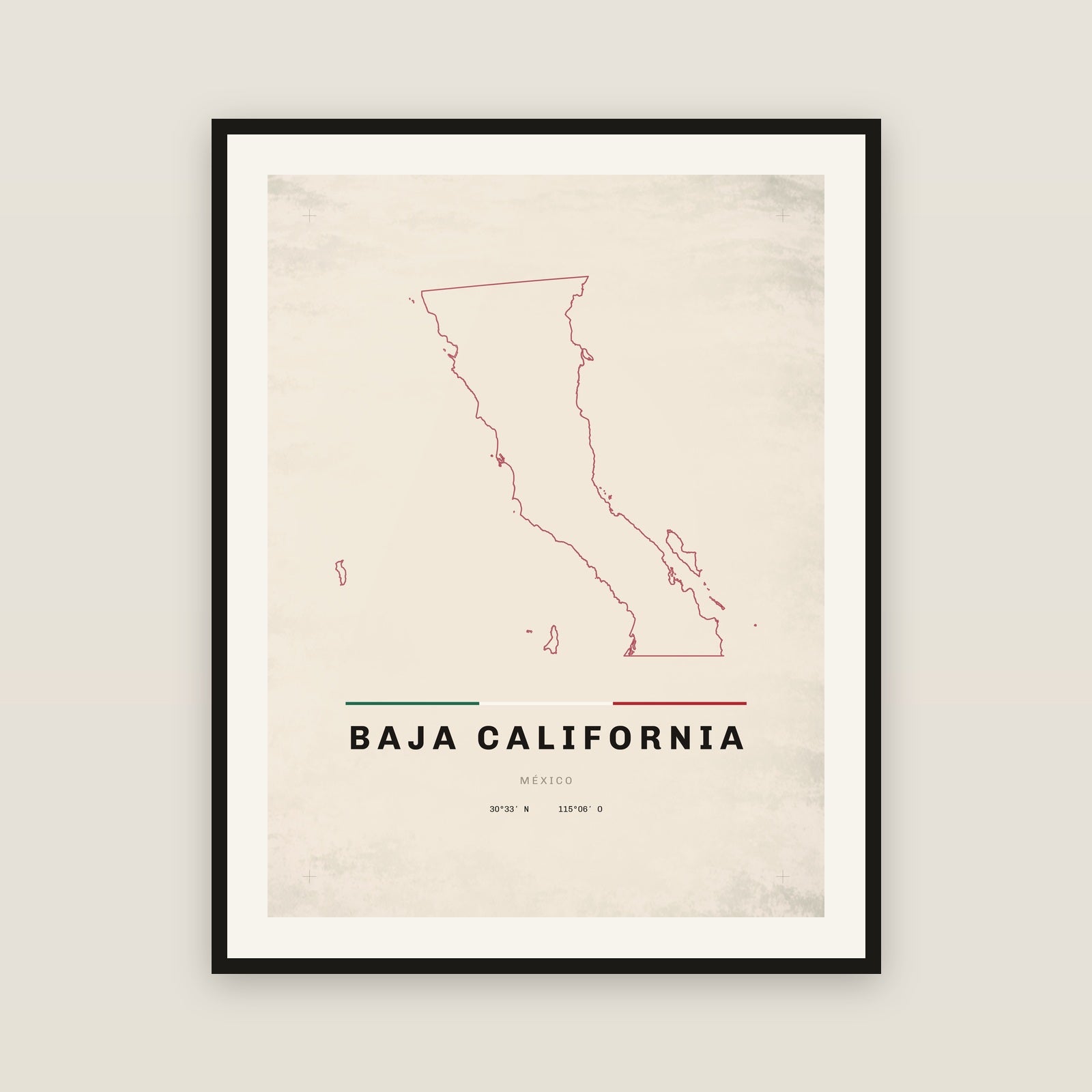 Baja California map print — exact INEGI boundary