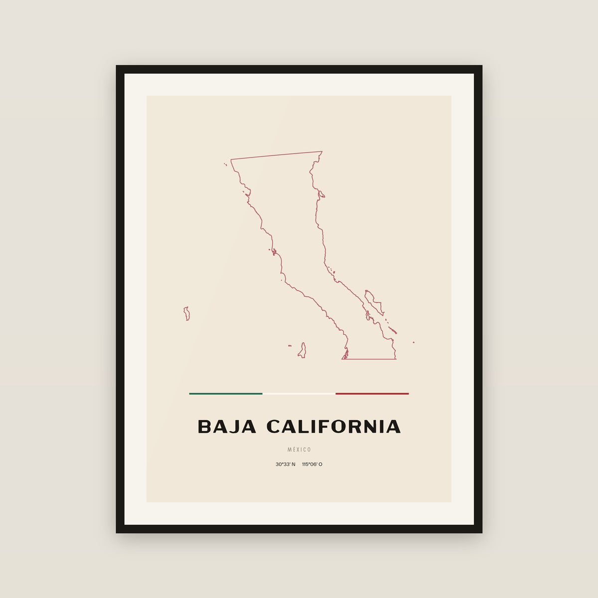 Baja California map print — exact INEGI boundary