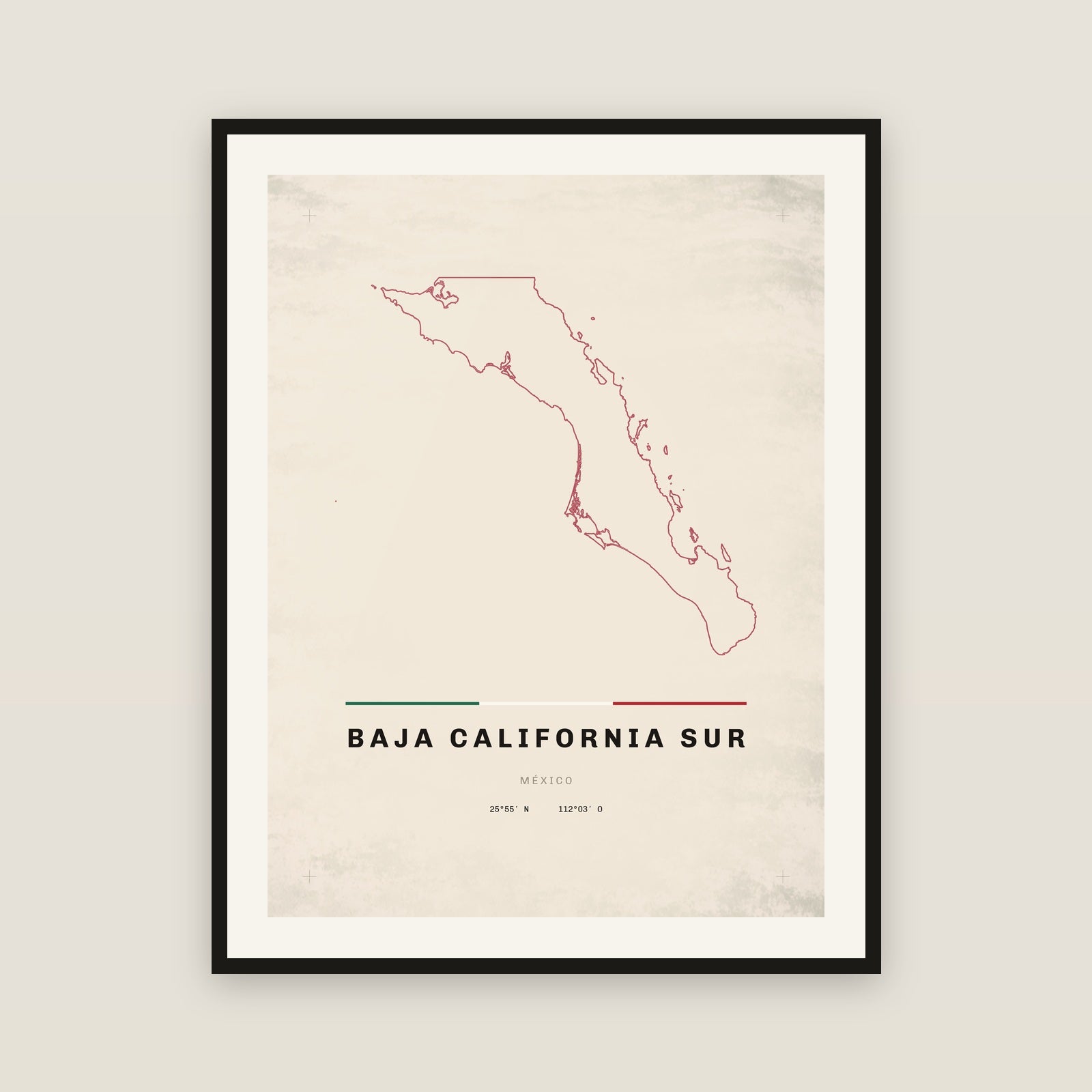 Baja California Sur map print — exact INEGI boundary