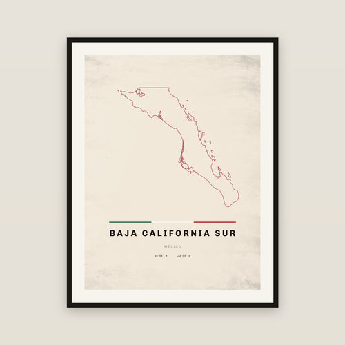 Baja California Sur map print — exact INEGI boundary