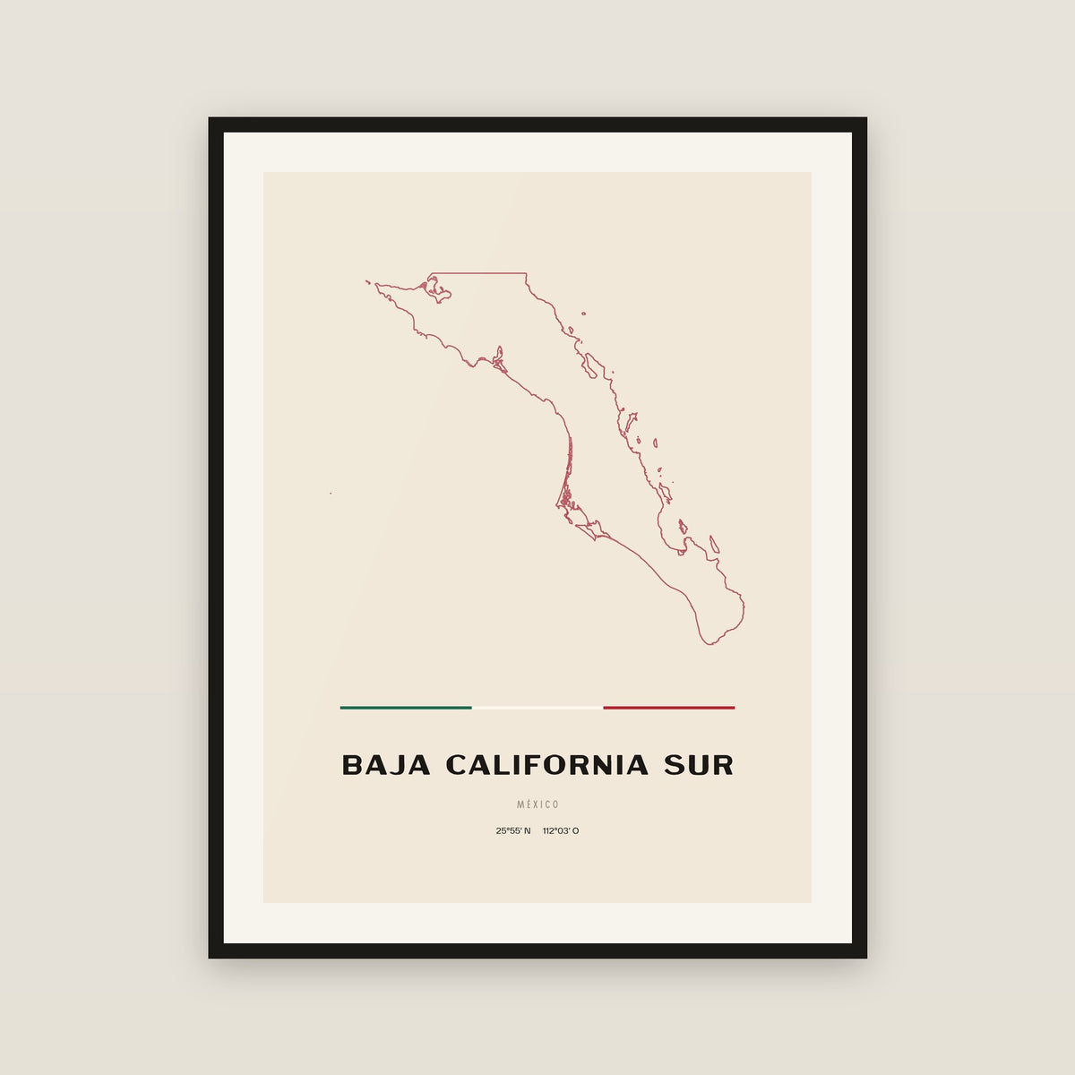 Baja California Sur map print — exact INEGI boundary