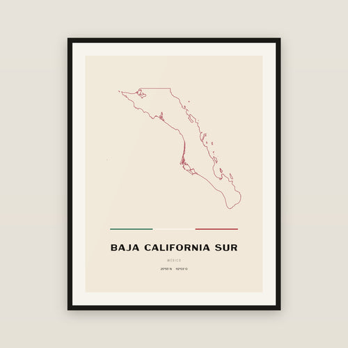 Baja California Sur map print — exact INEGI boundary