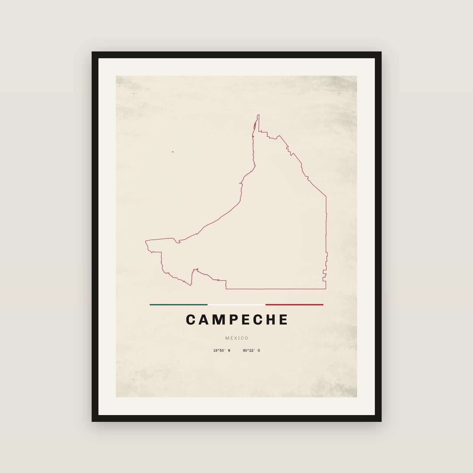 Campeche map print — exact INEGI boundary