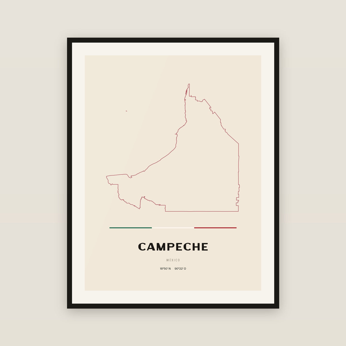 Campeche map print — exact INEGI boundary