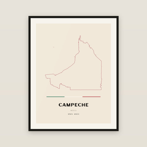 Campeche map print — exact INEGI boundary