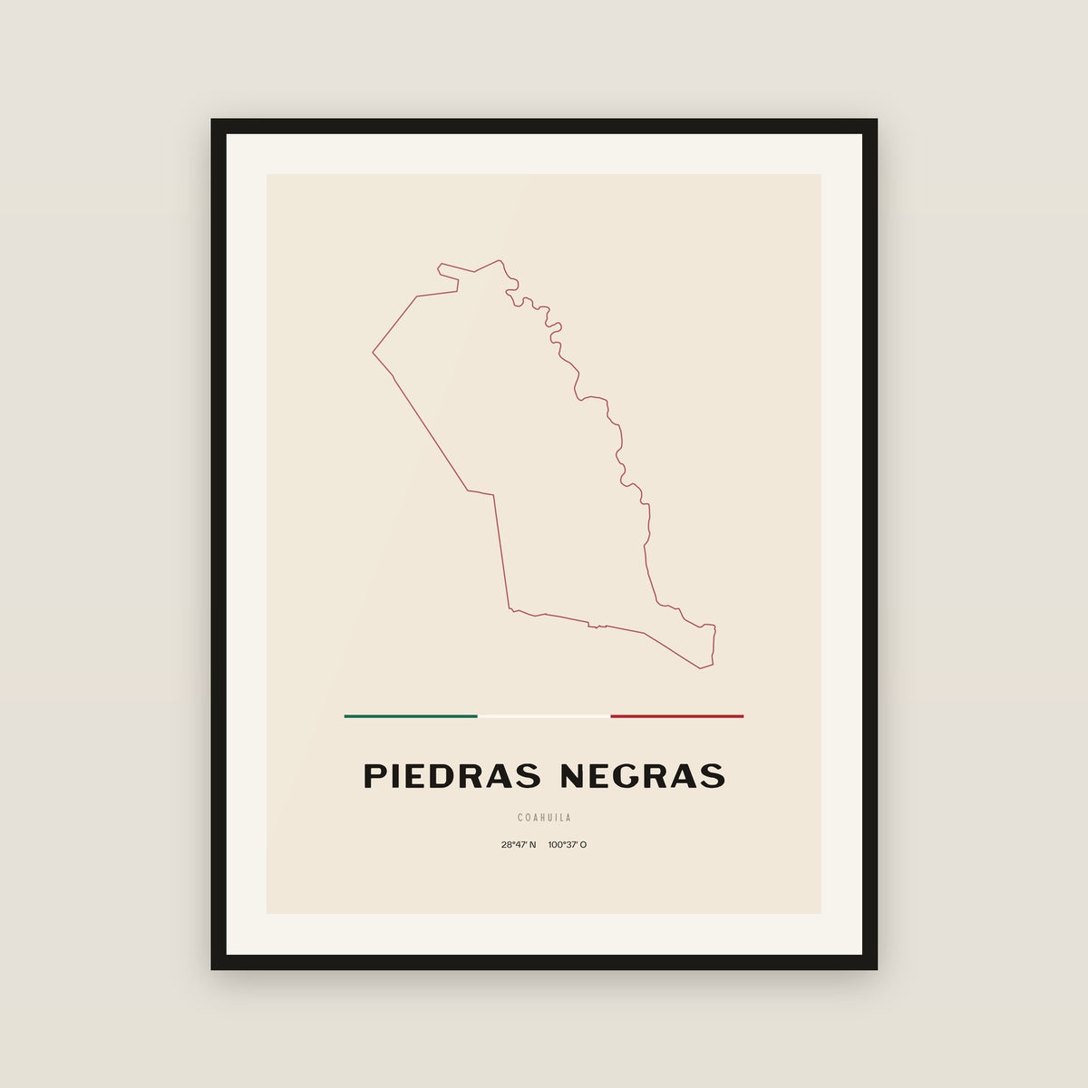 Piedras Negras, Coahuila de Zaragoza map print — exact INEGI boundary