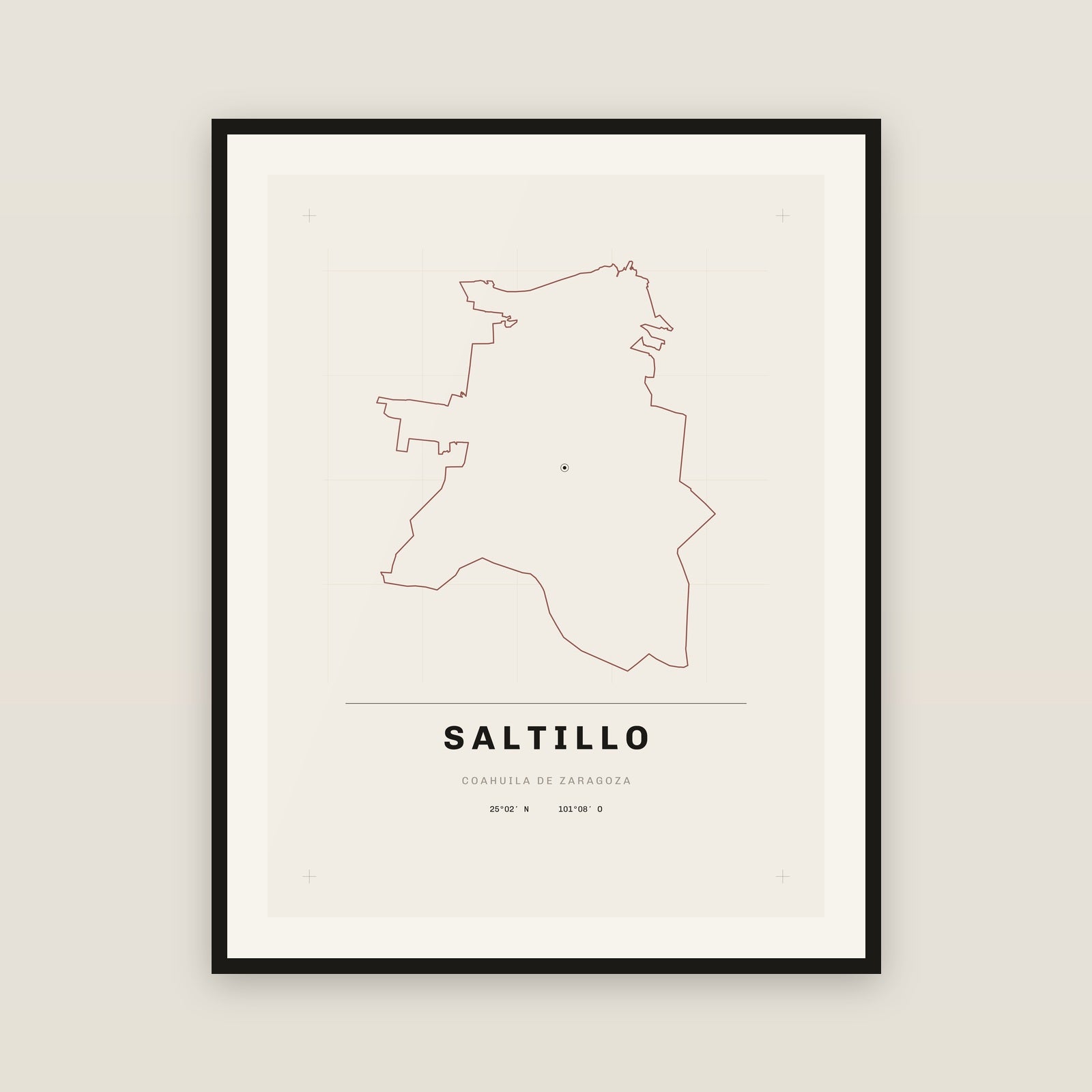 Saltillo, Coahuila de Zaragoza map print — exact INEGI boundary