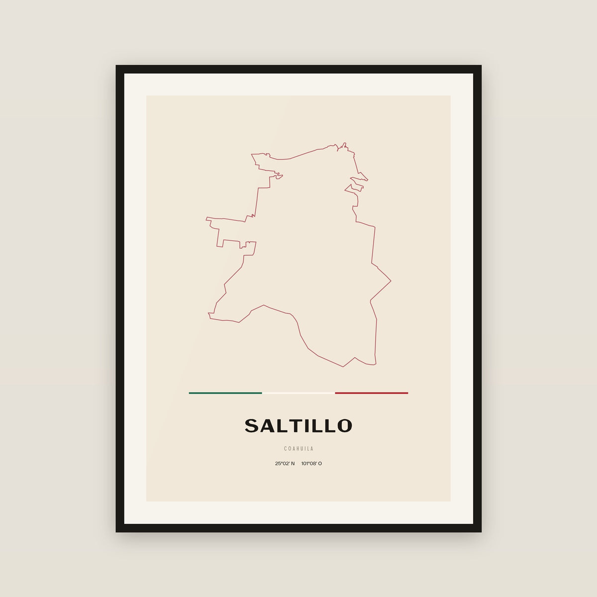 Saltillo, Coahuila de Zaragoza map print — exact INEGI boundary