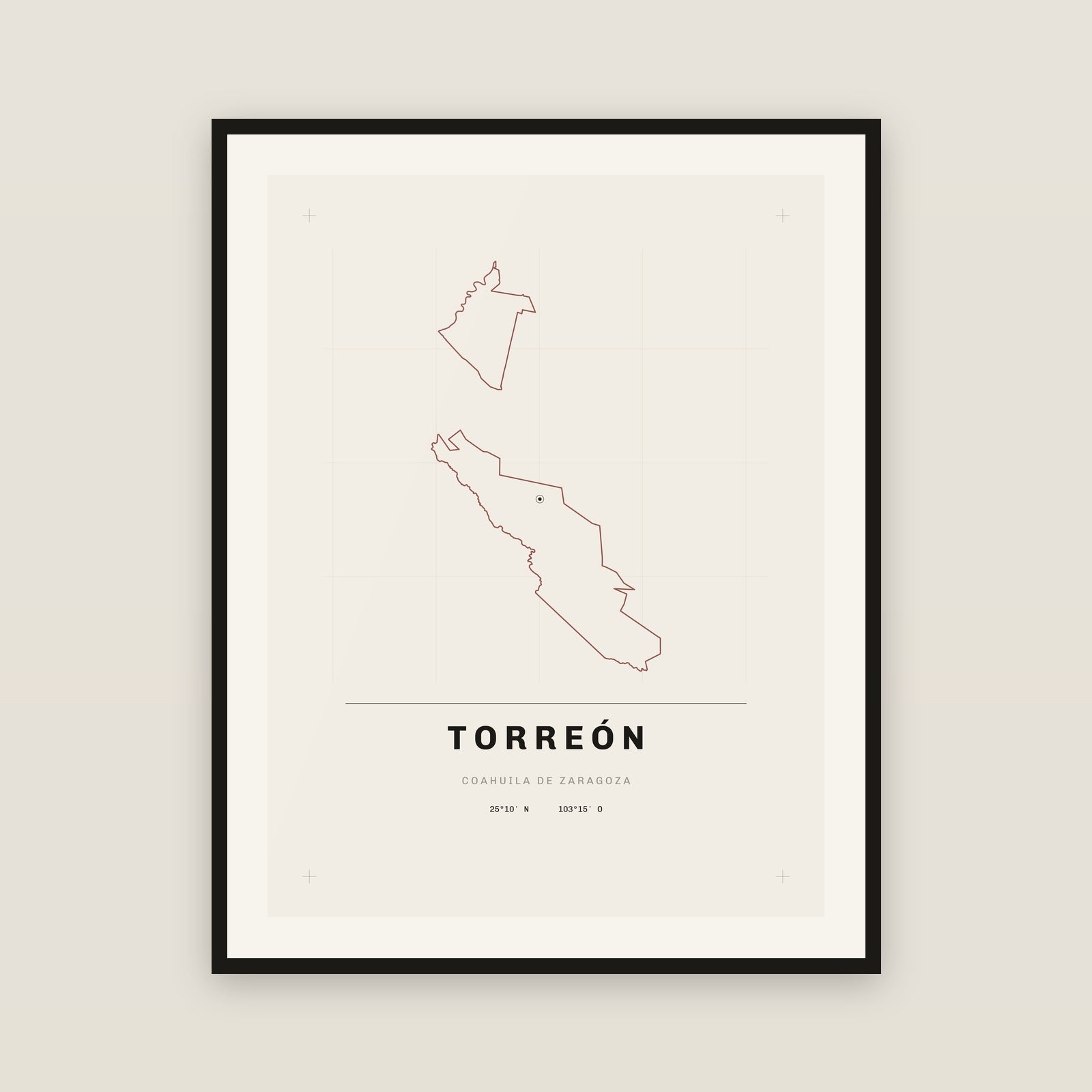 Torreón, Coahuila de Zaragoza map print — exact INEGI boundary