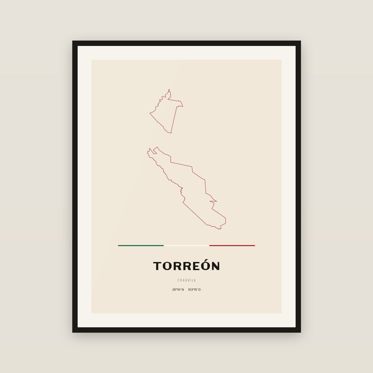 Torreón, Coahuila de Zaragoza map print — exact INEGI boundary
