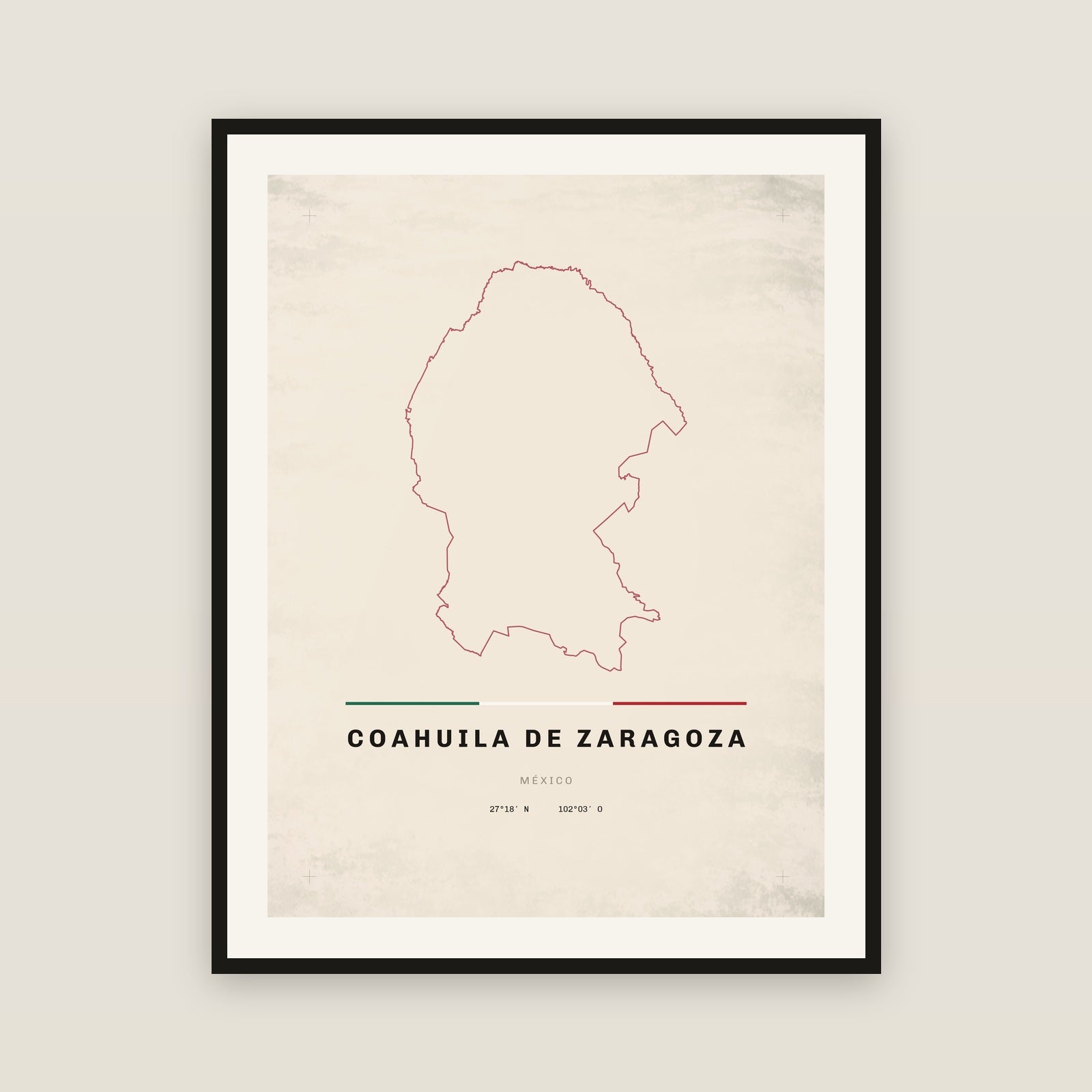 Coahuila de Zaragoza map print — exact INEGI boundary