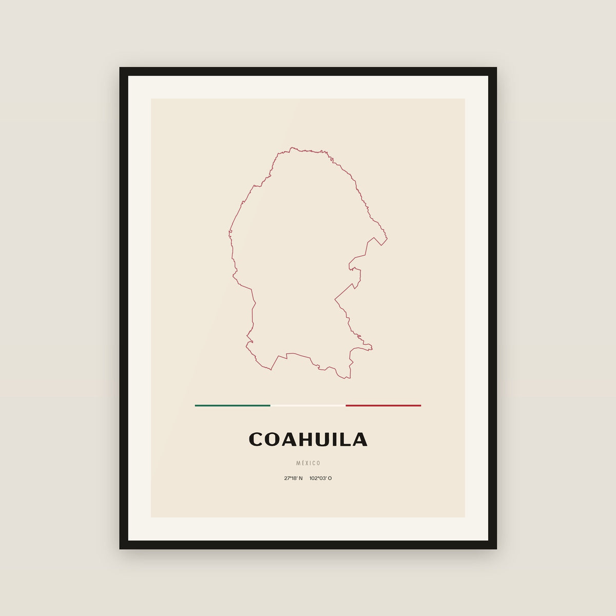 Coahuila de Zaragoza map print — exact INEGI boundary