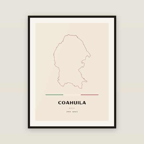 Coahuila de Zaragoza map print — exact INEGI boundary