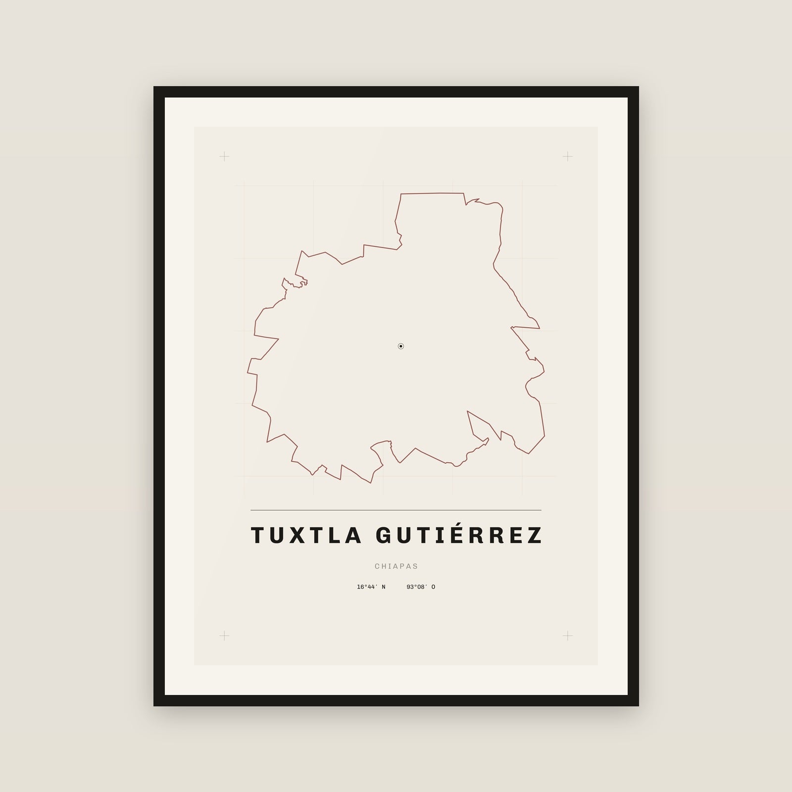 Tuxtla Gutiérrez, Chiapas map print — exact INEGI boundary