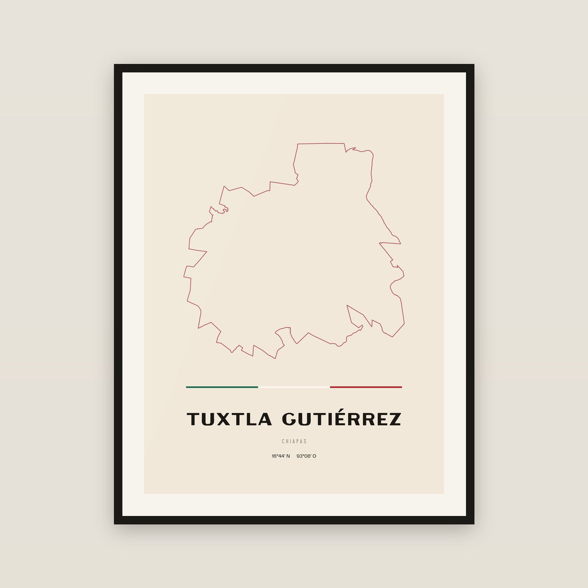Tuxtla Gutiérrez, Chiapas map print — exact INEGI boundary