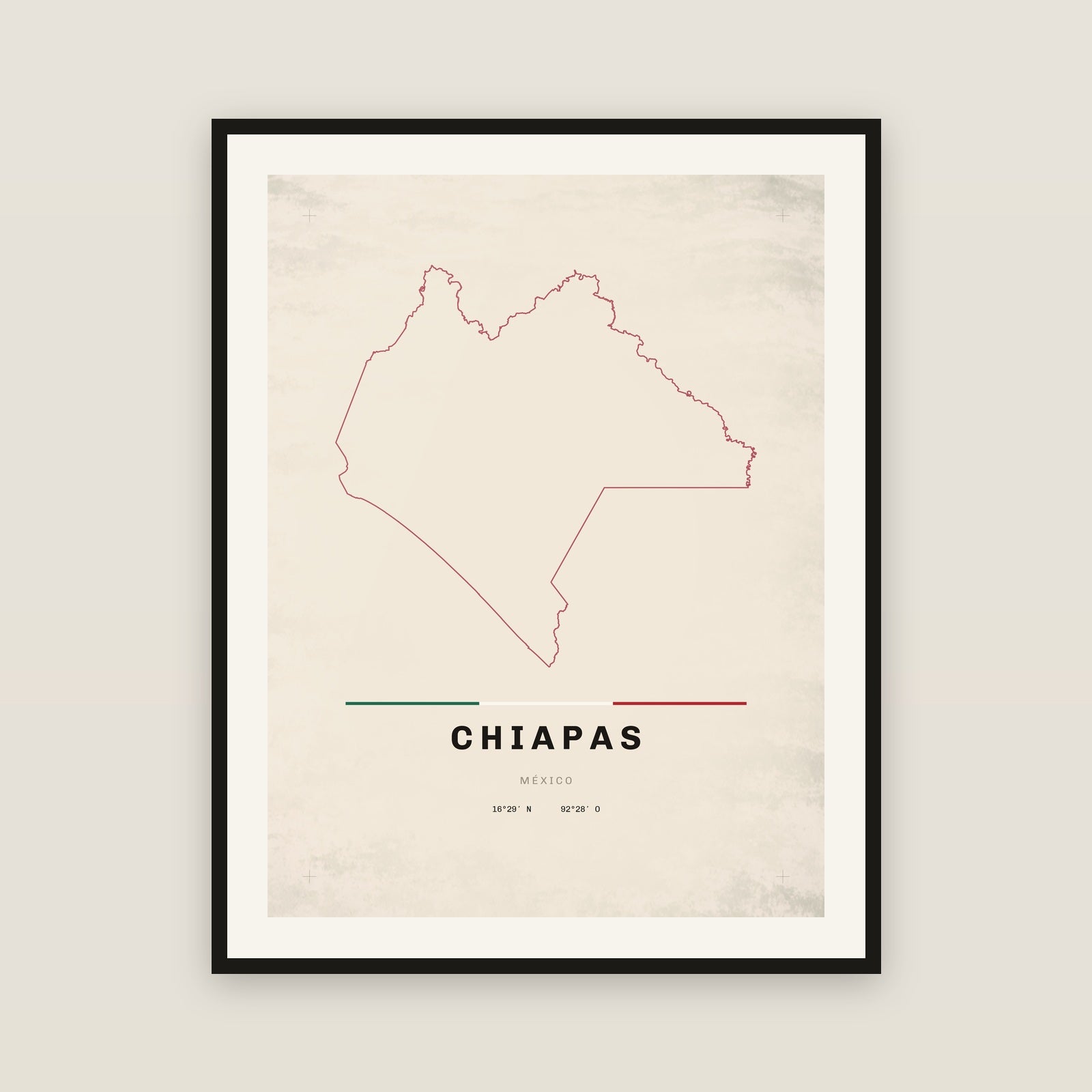 Chiapas map print — exact INEGI boundary