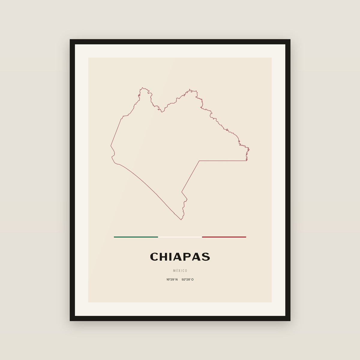 Chiapas map print — exact INEGI boundary
