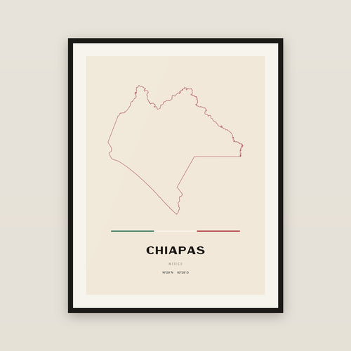 Chiapas map print — exact INEGI boundary