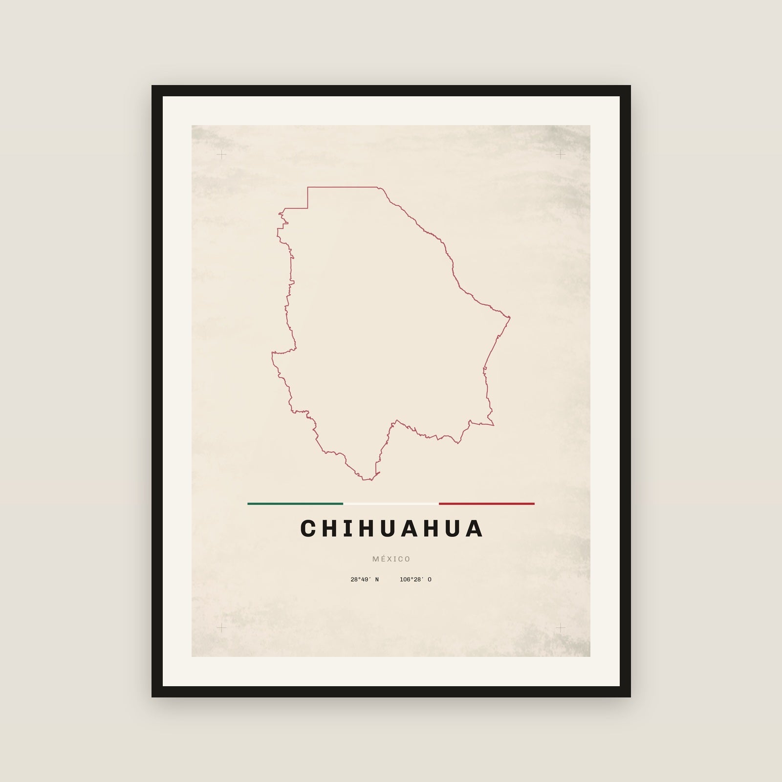Chihuahua map print — exact INEGI boundary