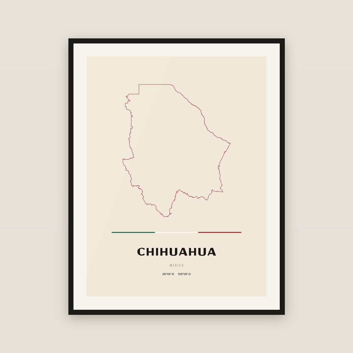 Chihuahua map print — exact INEGI boundary