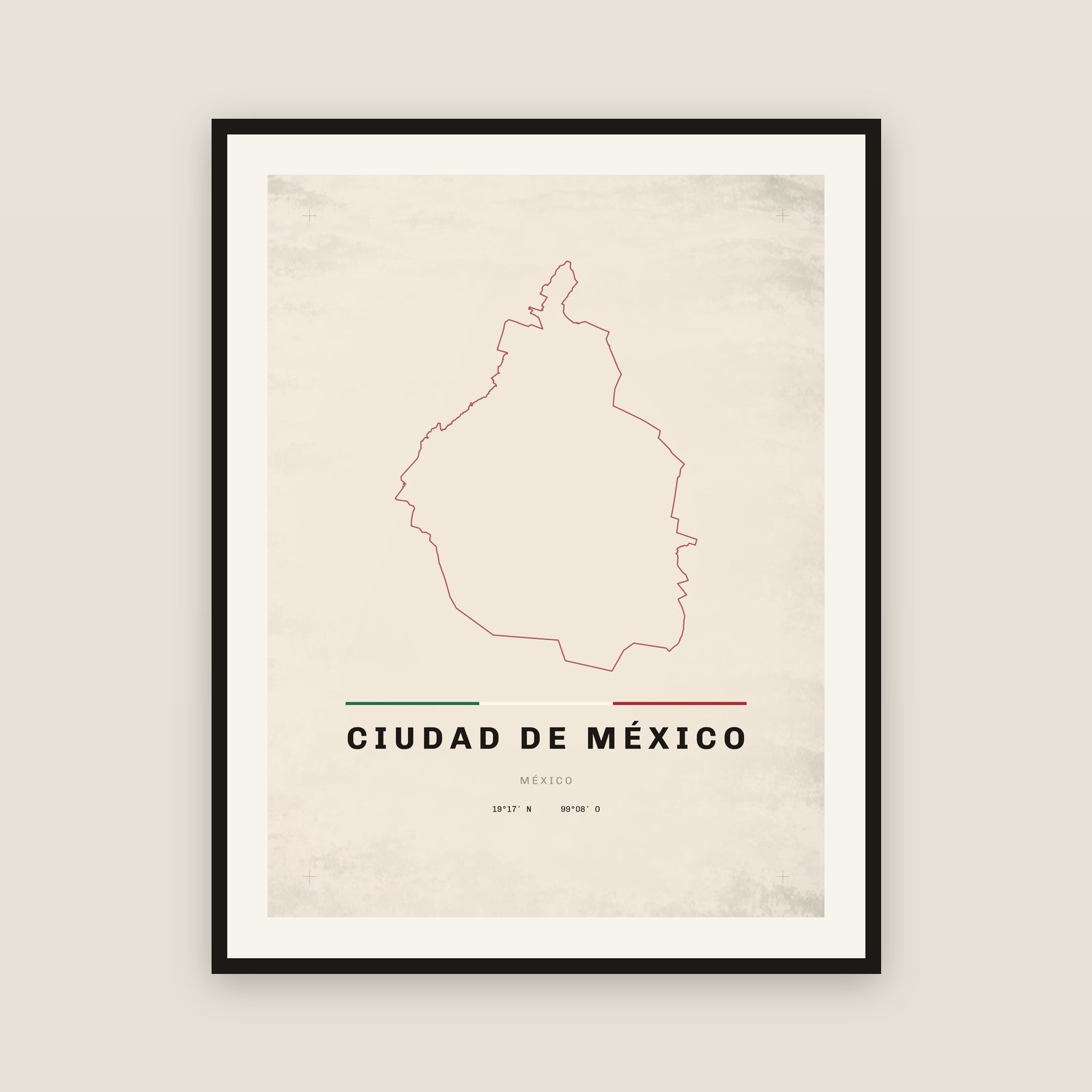 Ciudad de México map print — exact INEGI boundary
