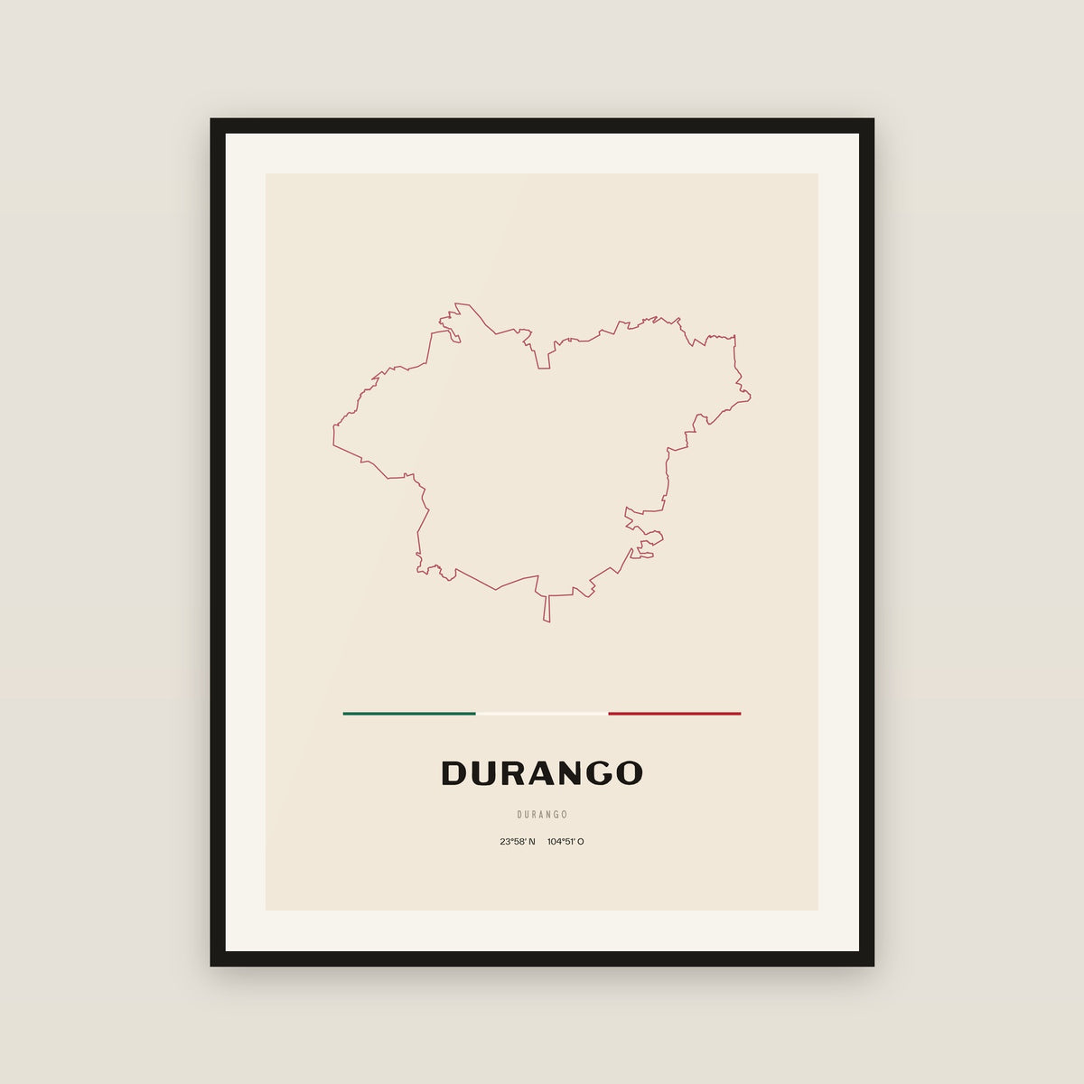 Durango, Durango map print — exact INEGI boundary