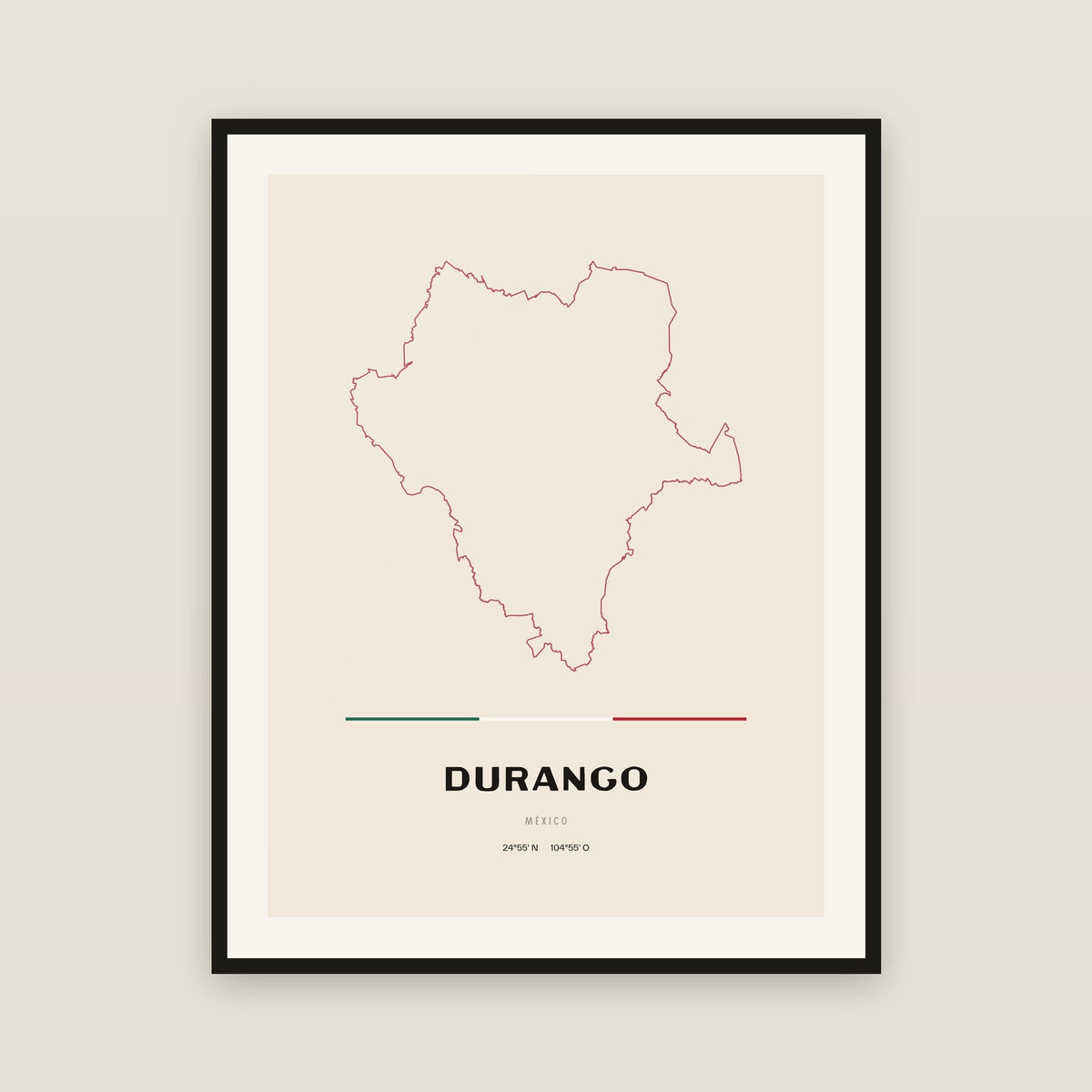 Durango map print — exact INEGI boundary