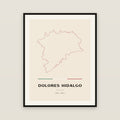 Dolores Hidalgo Cuna de la Independencia Nacional, Guanajuato map print — exact INEGI boundary