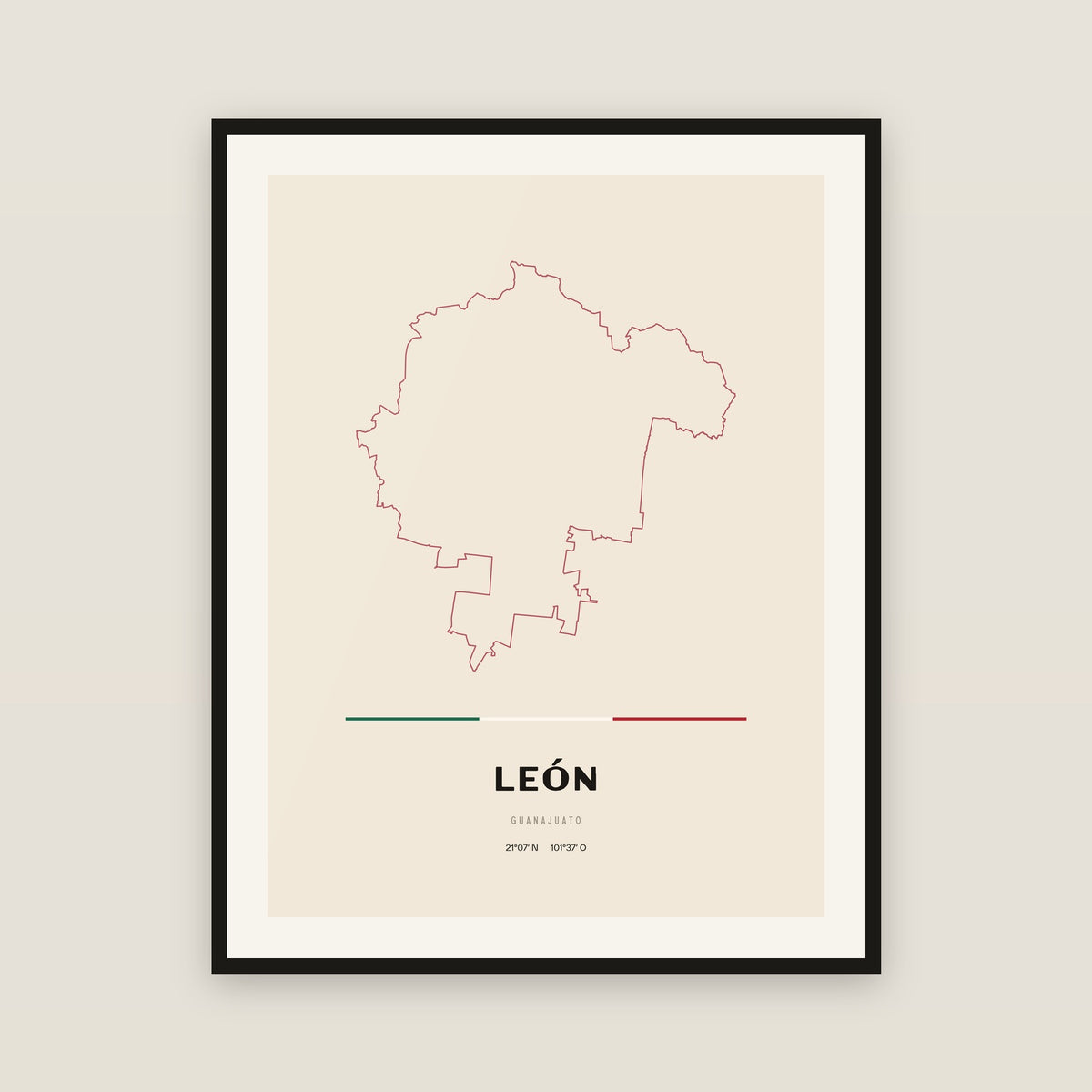 León, Guanajuato map print — exact INEGI boundary