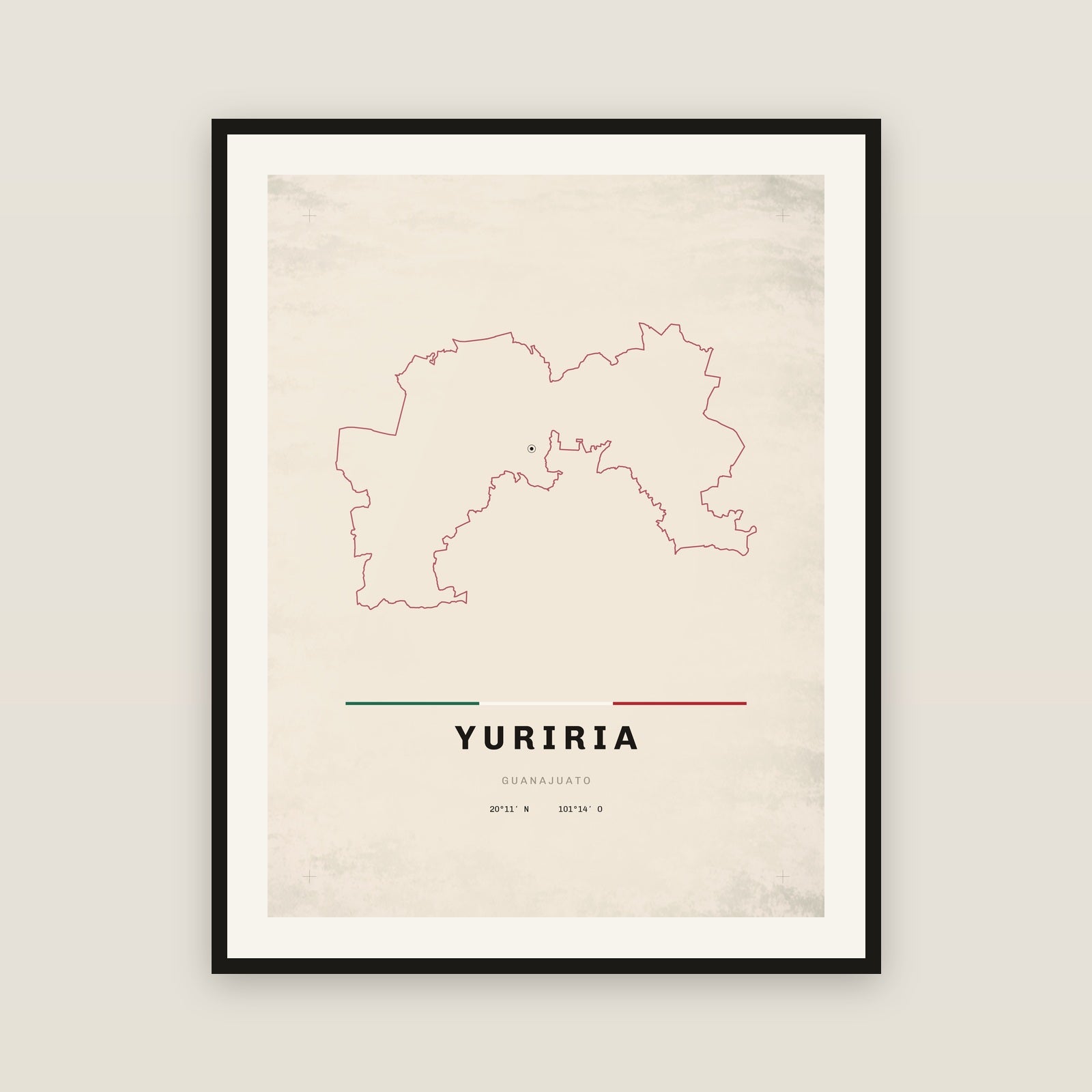 Yuriria, Guanajuato map print — exact INEGI boundary