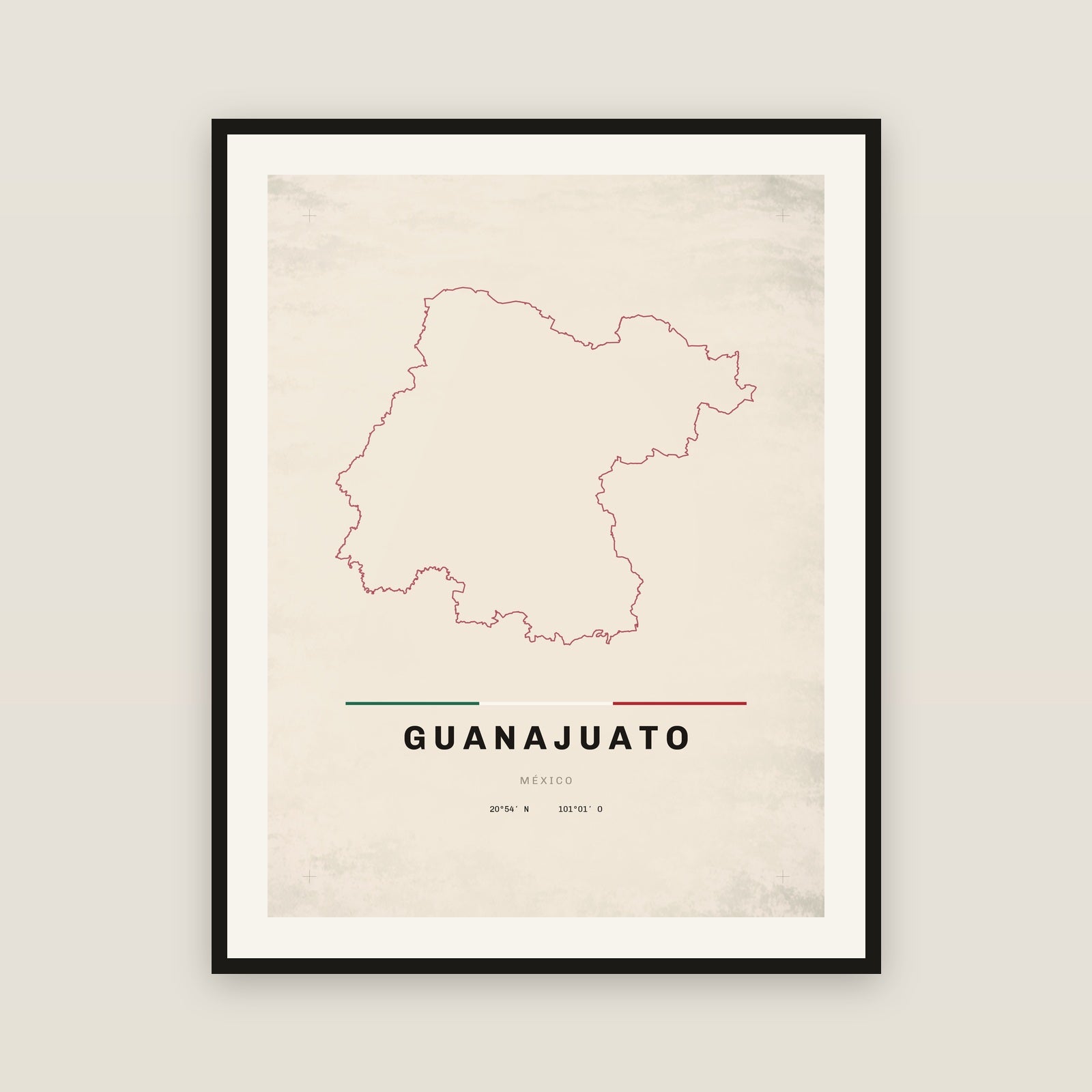 Guanajuato map print — exact INEGI boundary