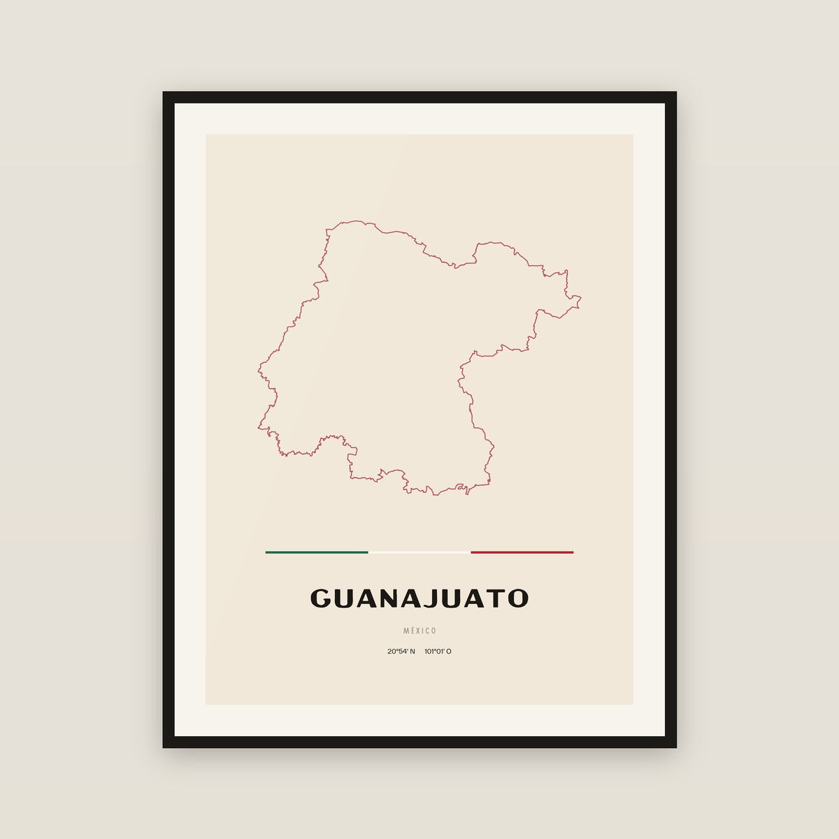 Guanajuato map print — exact INEGI boundary
