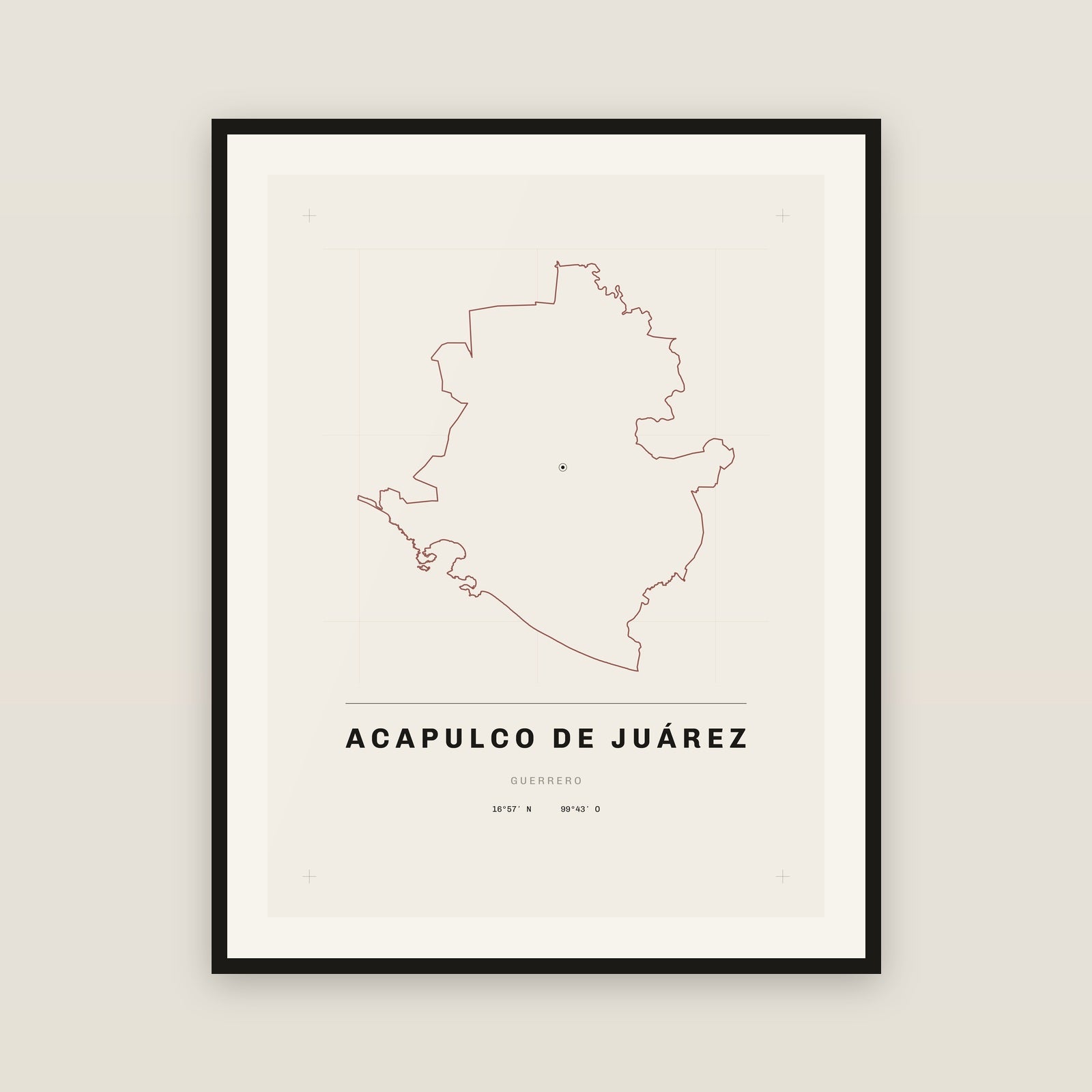 Acapulco de Juárez, Guerrero map print — exact INEGI boundary