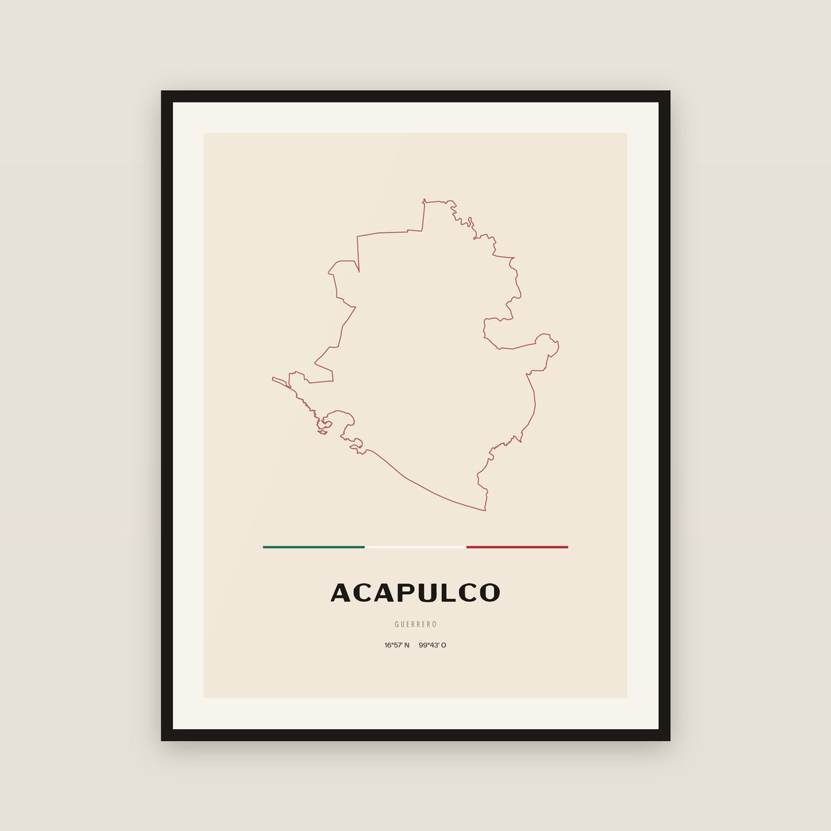 Acapulco de Juárez, Guerrero map print — exact INEGI boundary