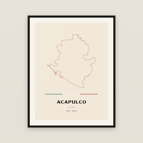 Acapulco de Juárez, Guerrero map print — exact INEGI boundary
