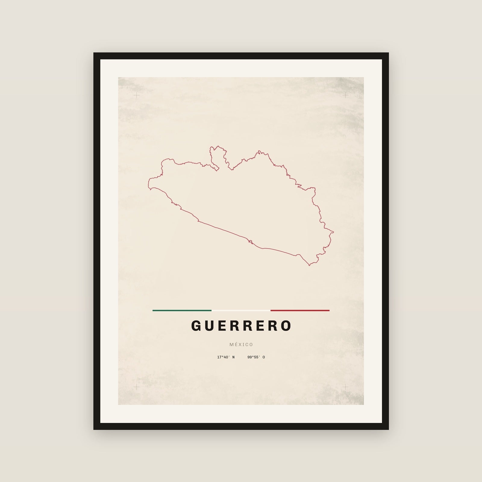 Guerrero map print — exact INEGI boundary