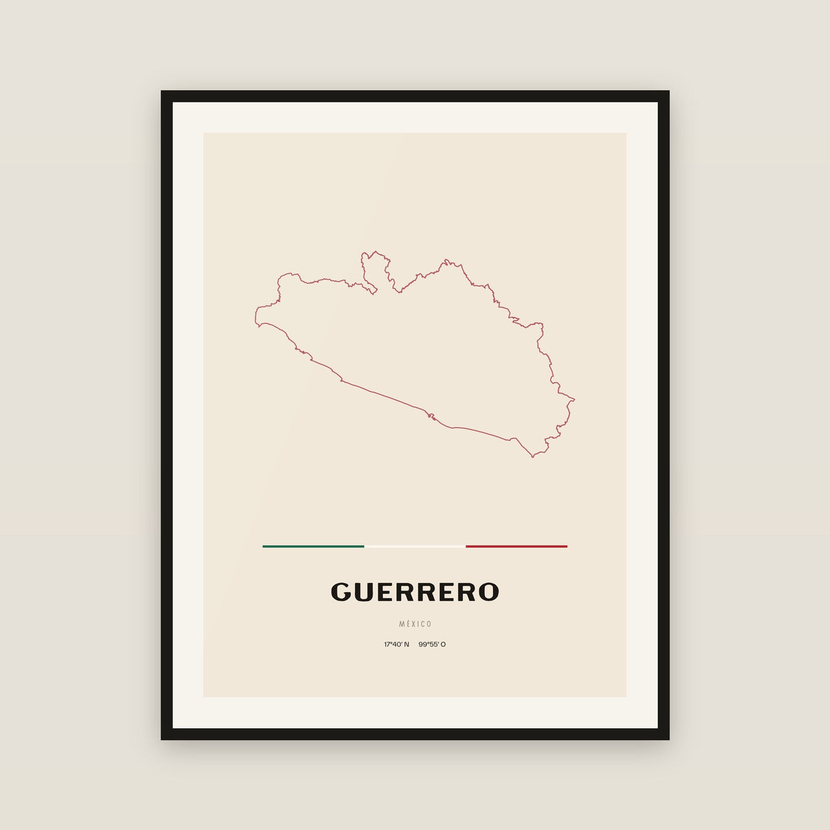 Guerrero map print — exact INEGI boundary