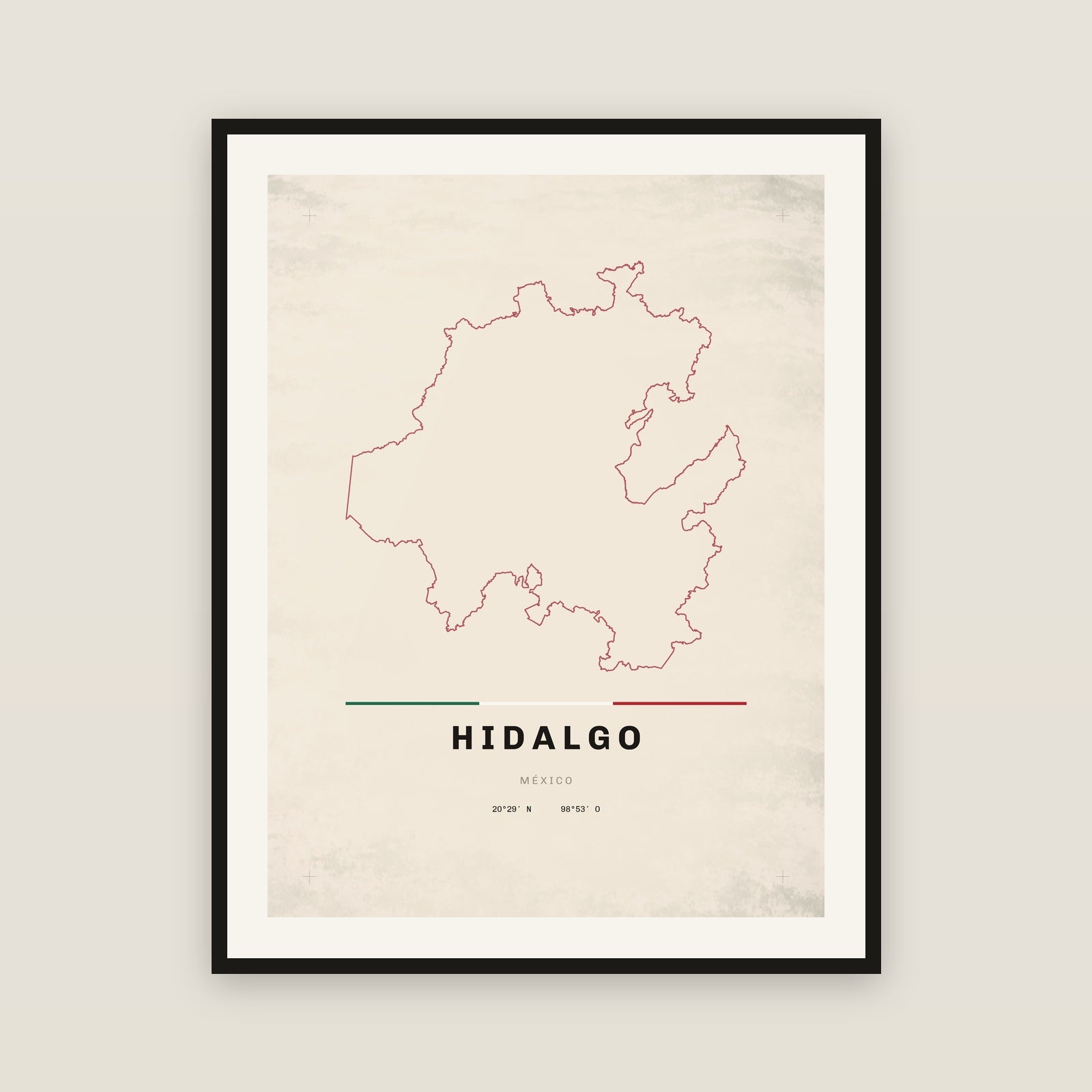 Hidalgo map print — exact INEGI boundary