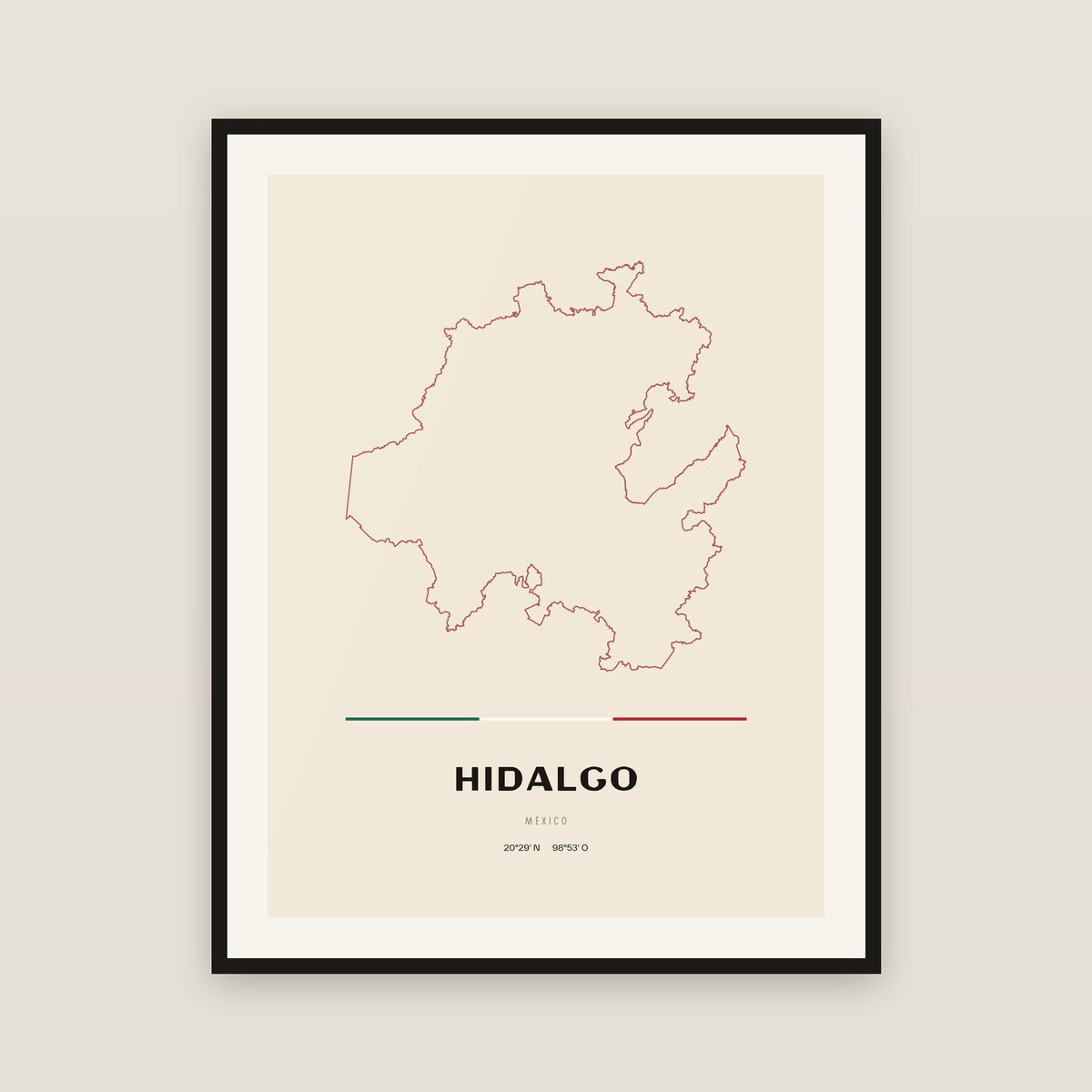 Hidalgo map print — exact INEGI boundary