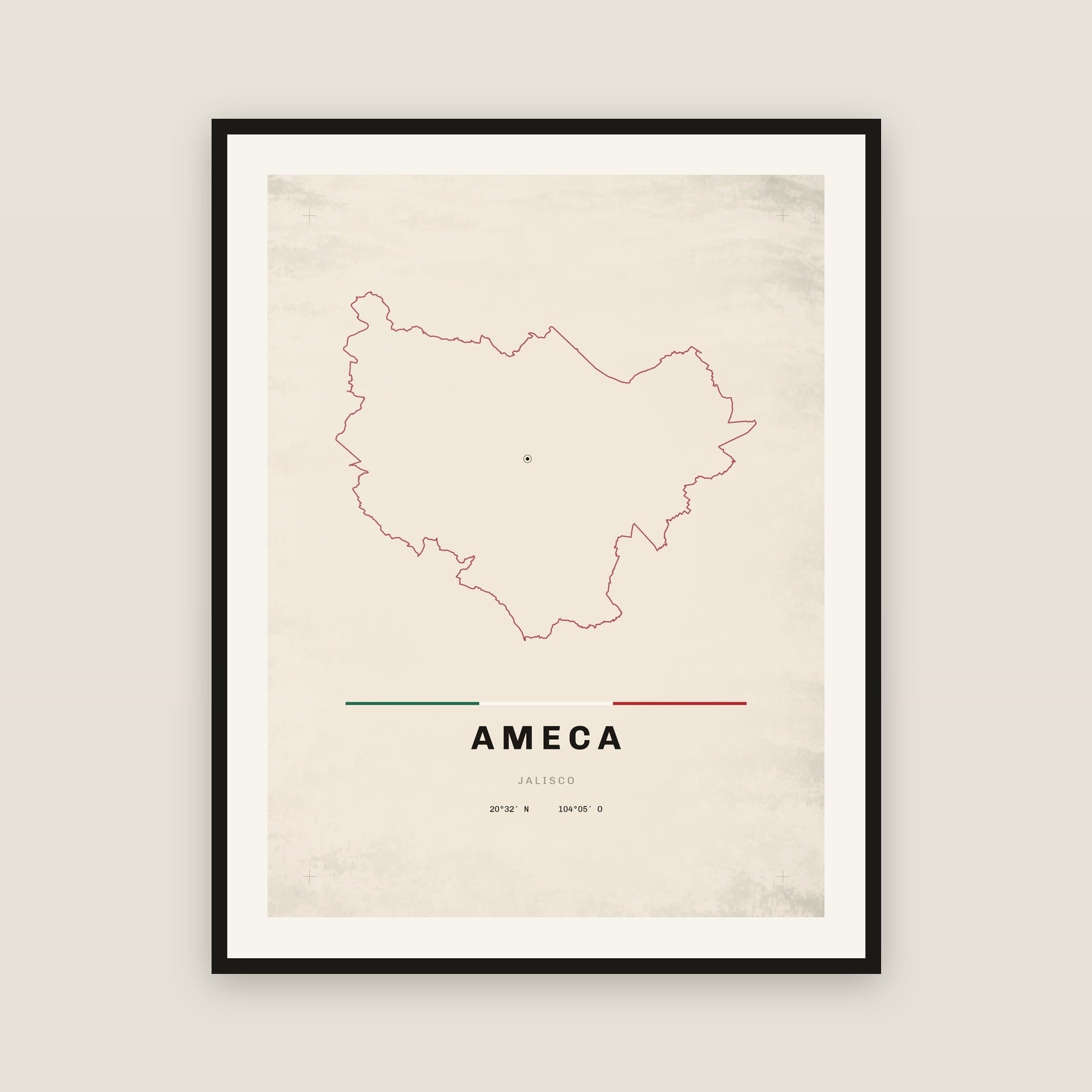Ameca, Jalisco map print — exact INEGI boundary