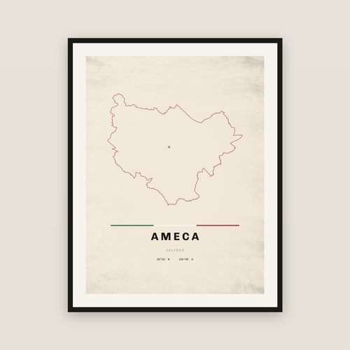 Ameca, Jalisco map print — exact INEGI boundary