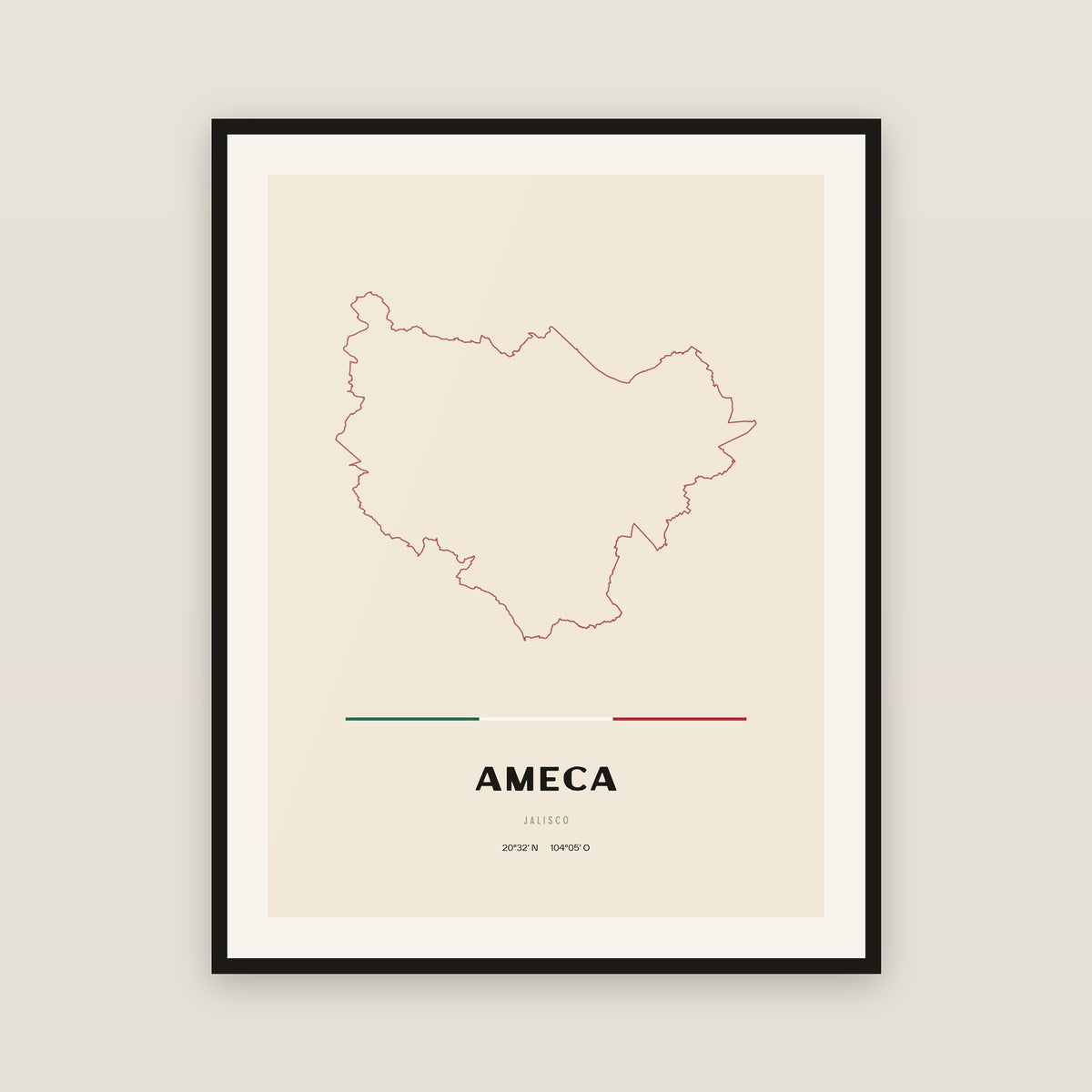 Ameca, Jalisco map print — exact INEGI boundary