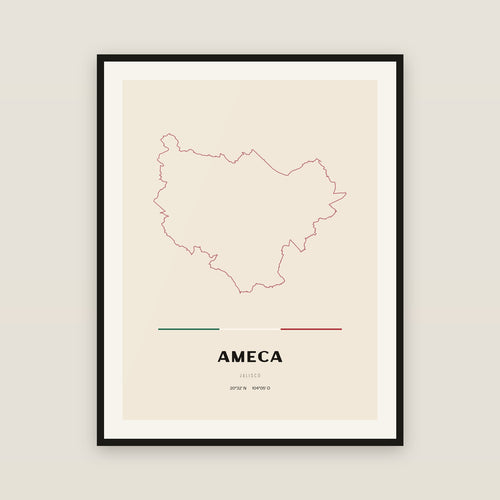 Ameca, Jalisco map print — exact INEGI boundary